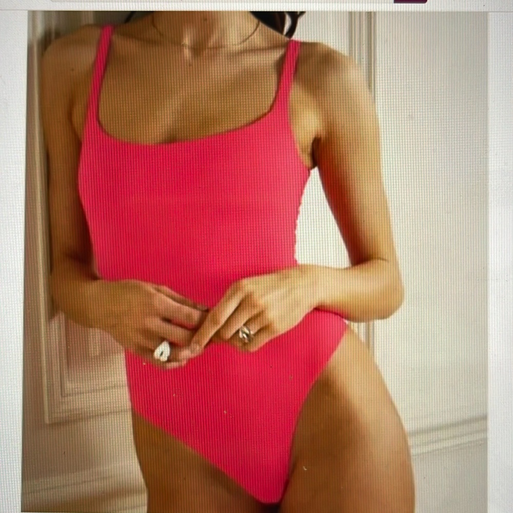 Skims square neck body suit in ultra pink